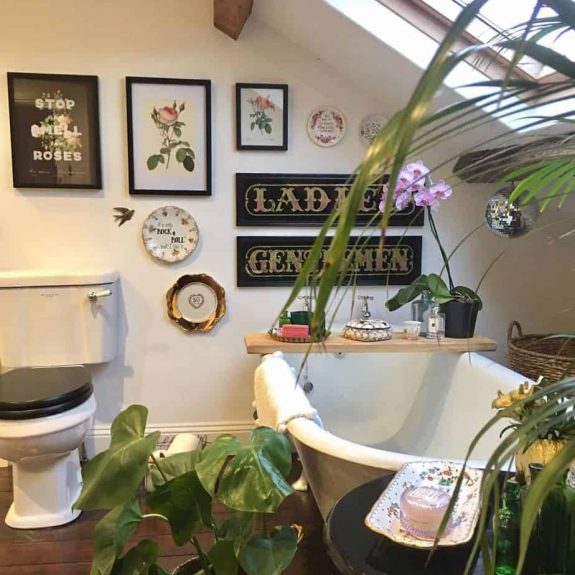 farmhouse bathroom with greenery